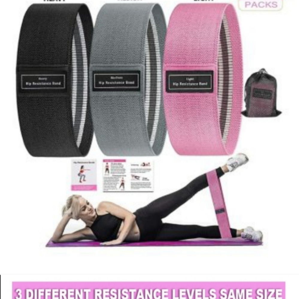 Exercise Bands for Women Butt and Legs. Set of 3 Non Slip Cloth Resistance W